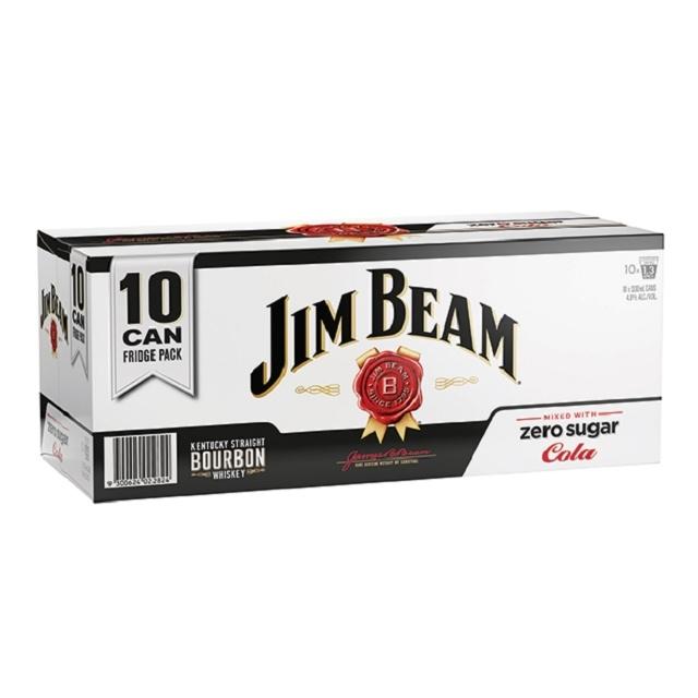 Jim Beam & Zero Cola 10 x 330ml Cans, 4.8%
