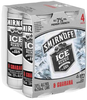 Smirnoff Ice Double Black & Guarana 4 x 250ml Cans, 7%